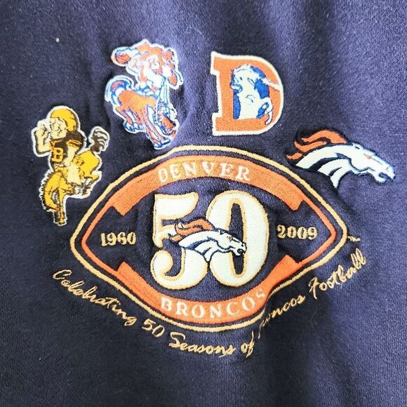 Reebok Denver Broncos 50 Years Crewneck Pullover Sweatshirt Navy Blue Size XXL - Picture 2 of 4